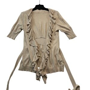 Outback Red Knit Cardigan Sweater‎ Beige Ruffle Tie Waist Medium